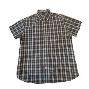 RYE by HAWKER RYE Men's Shirt Reg Short Med Short Sleeve Blue Black Plaid Cotton